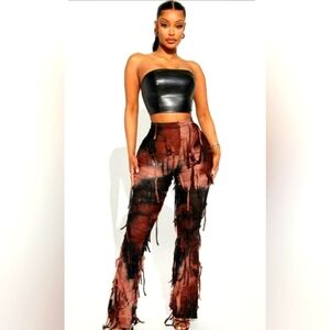 Brown & Black Distressed Flare Stretch Pants Size 2-4